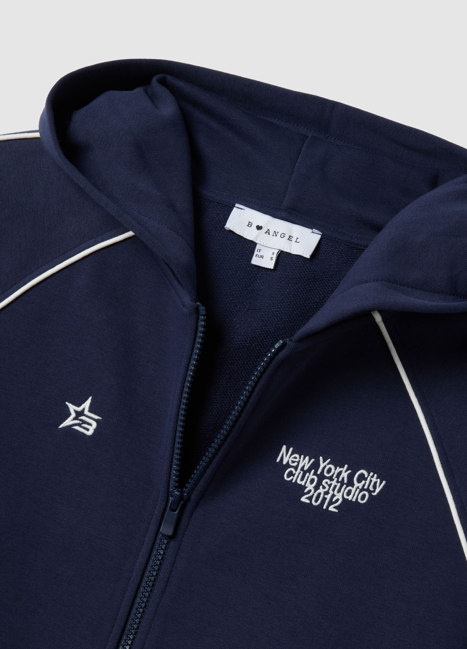Blue hoodie with zip in cotton blend relaxed fit