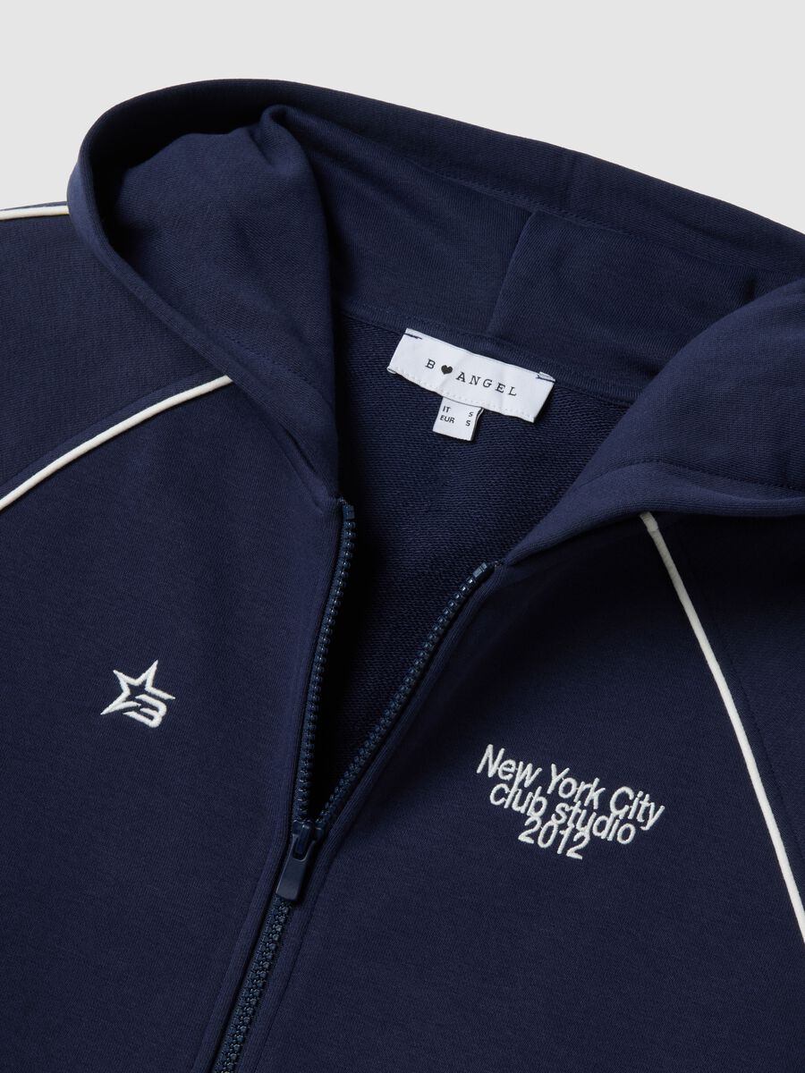Felpa blu con cappuccio e zip in misto cotone relaxed fit_5
