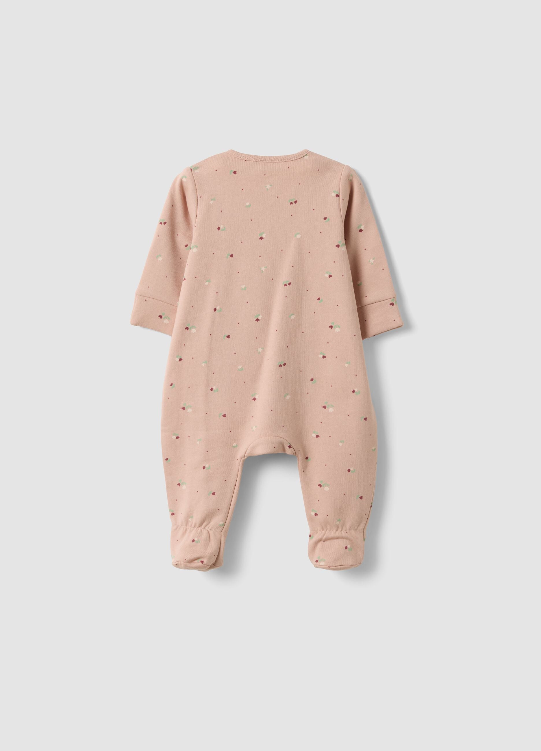 Pink organic cotton floral sleepsuit for baby girl
