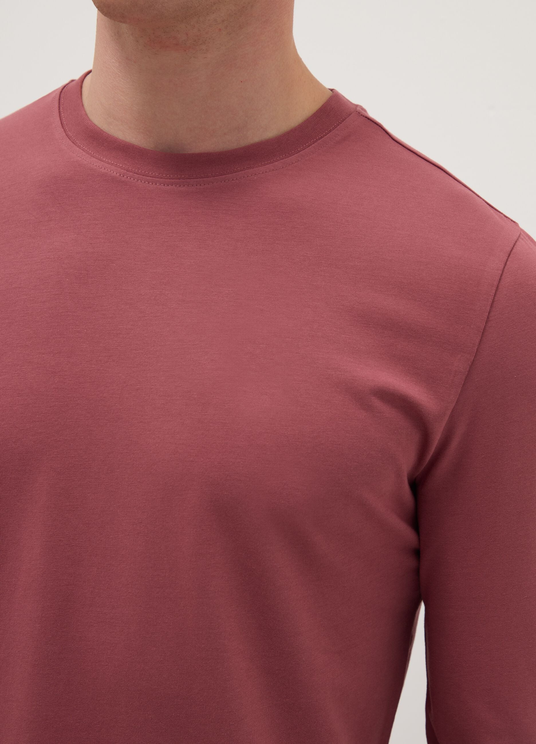 Red Long Sleeve Cotton Stretch Regular Fit T-Shirt