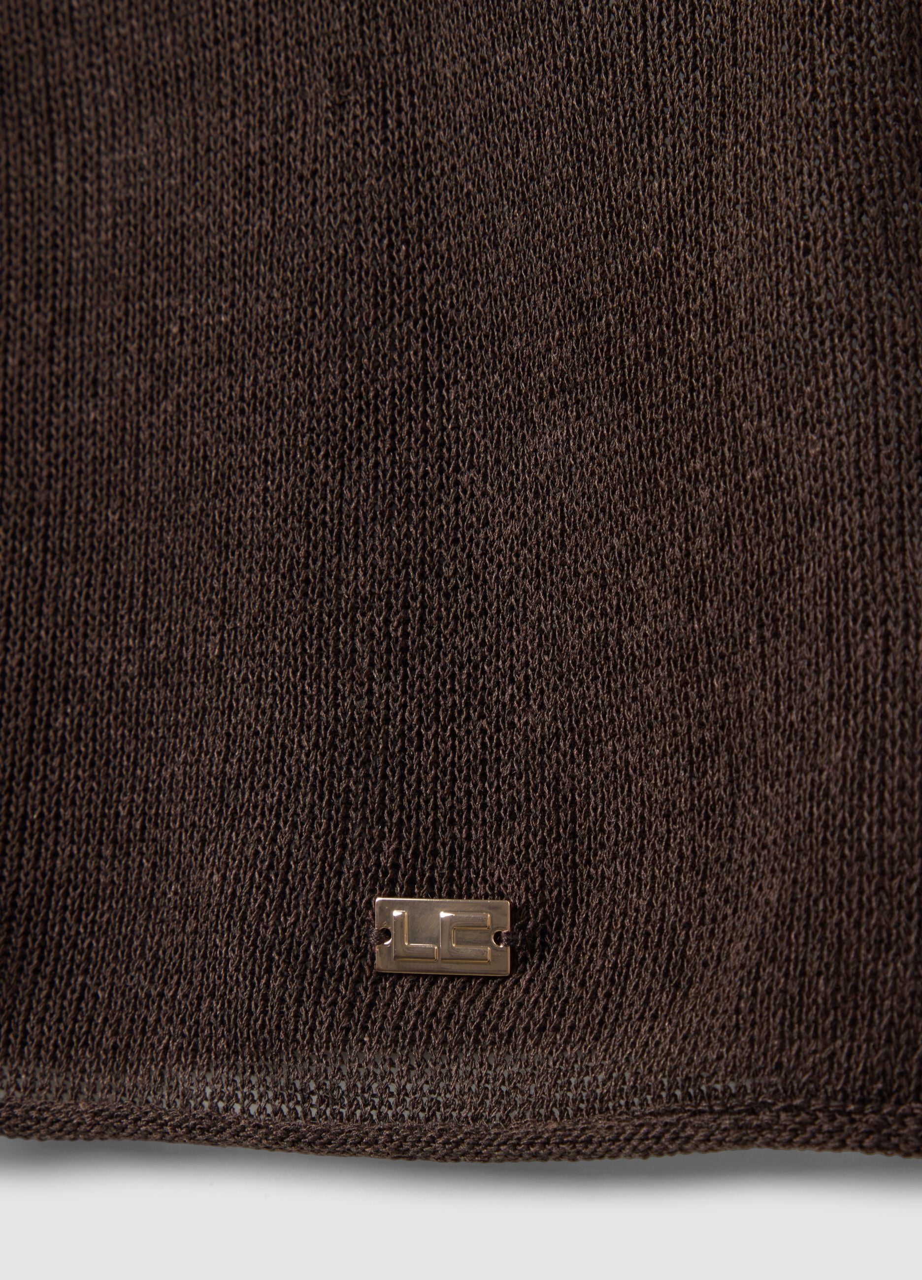 Brown oversized fit V-neck lyocell and linen blend sweater