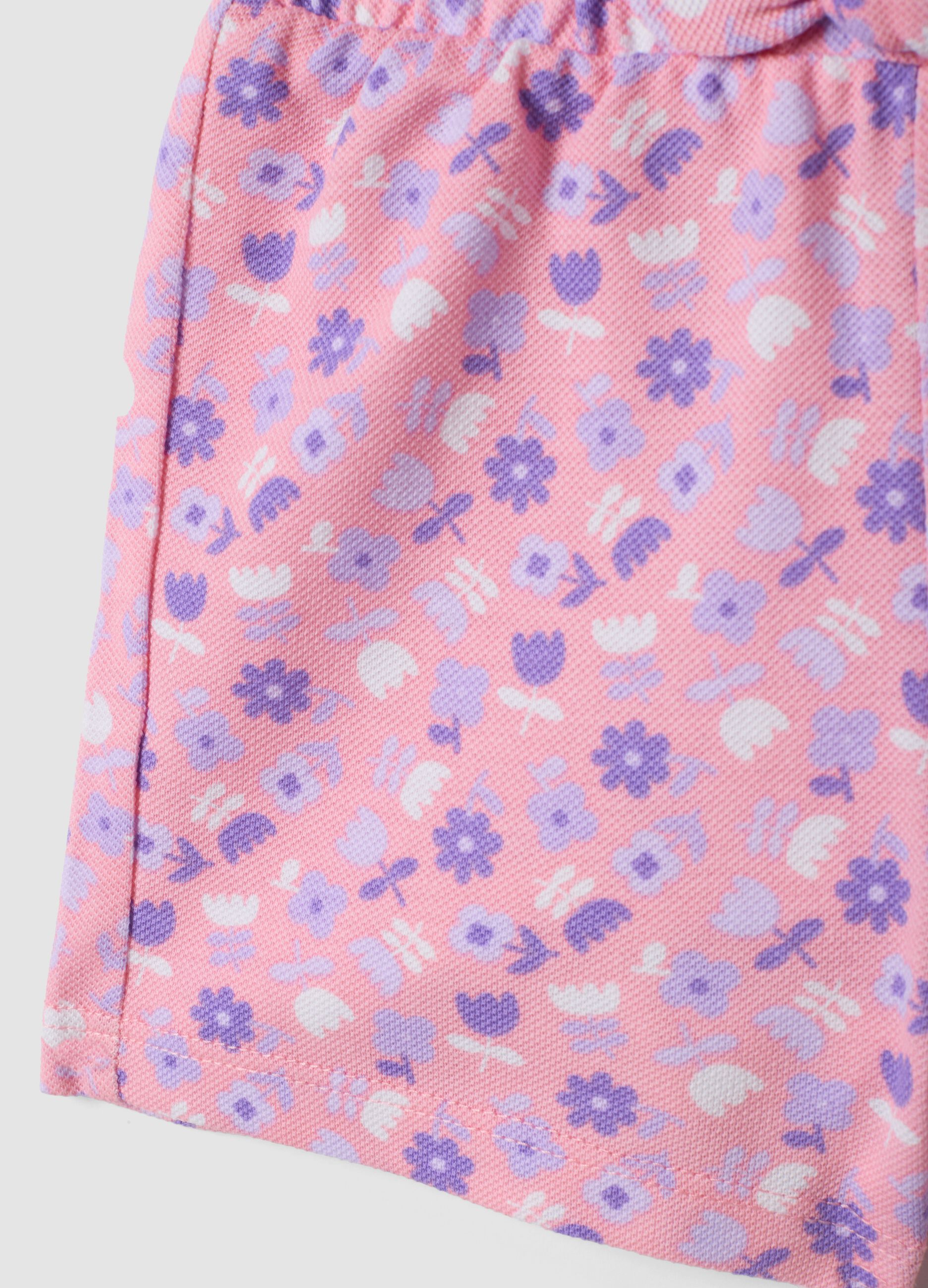 Pink pure cotton floral shorts for baby girl, regular fit