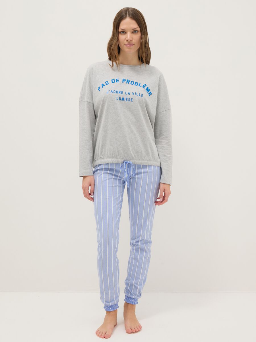 Grey crew neck pyjama top in regular fit cotton blend with print_0