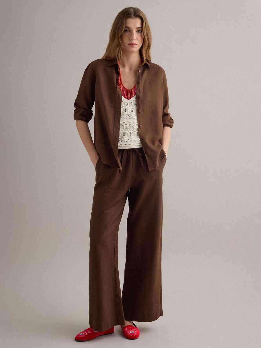 Brown pure linen regular fit shirt_2