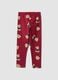 Red organic stretch cotton leggings with teddy bear print for girls_1