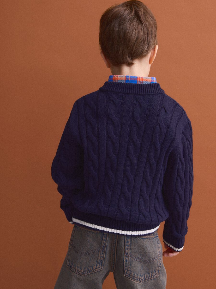 Blue pure cotton cable-knit oversized jumper for boys_2