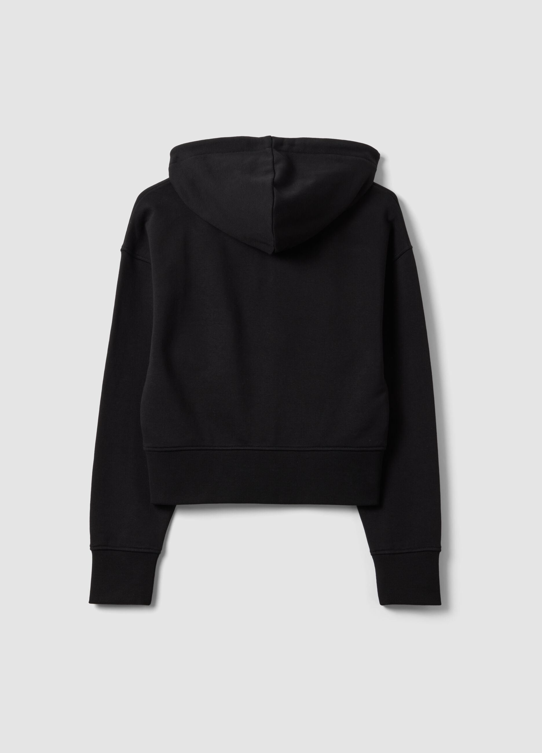 Felpa full zip nera in misto cotone con cappuccio fitted