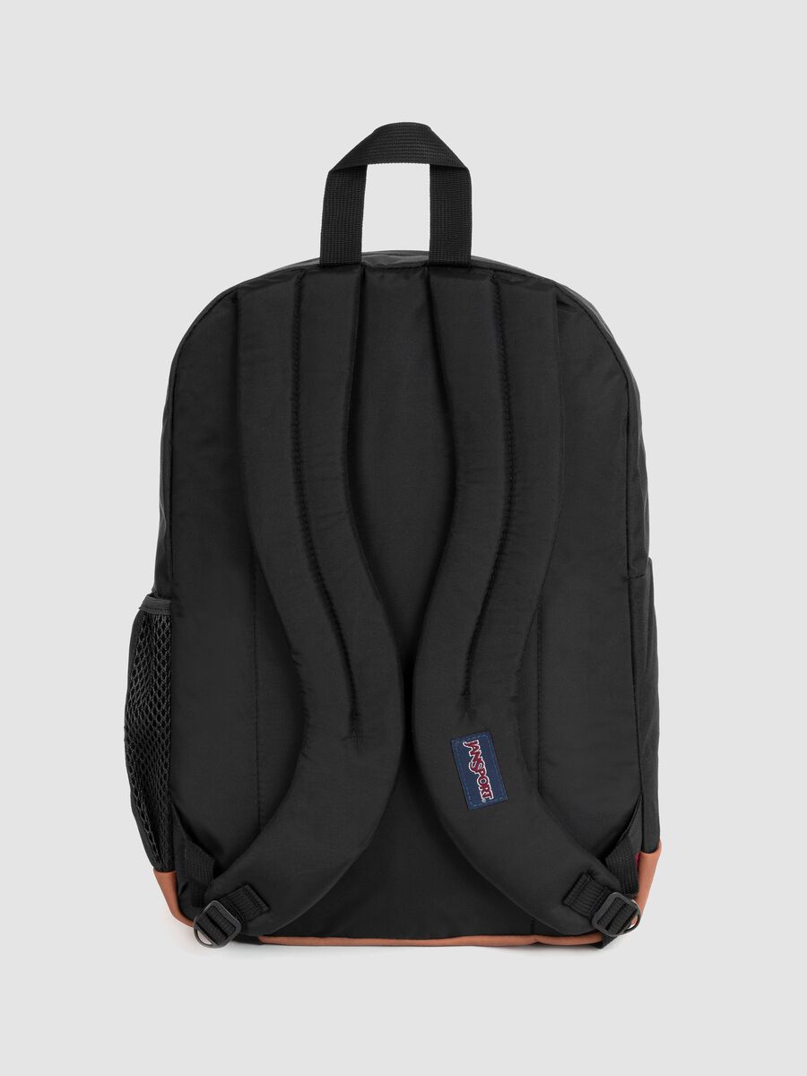 Black backpack with brown base and external pockets_1