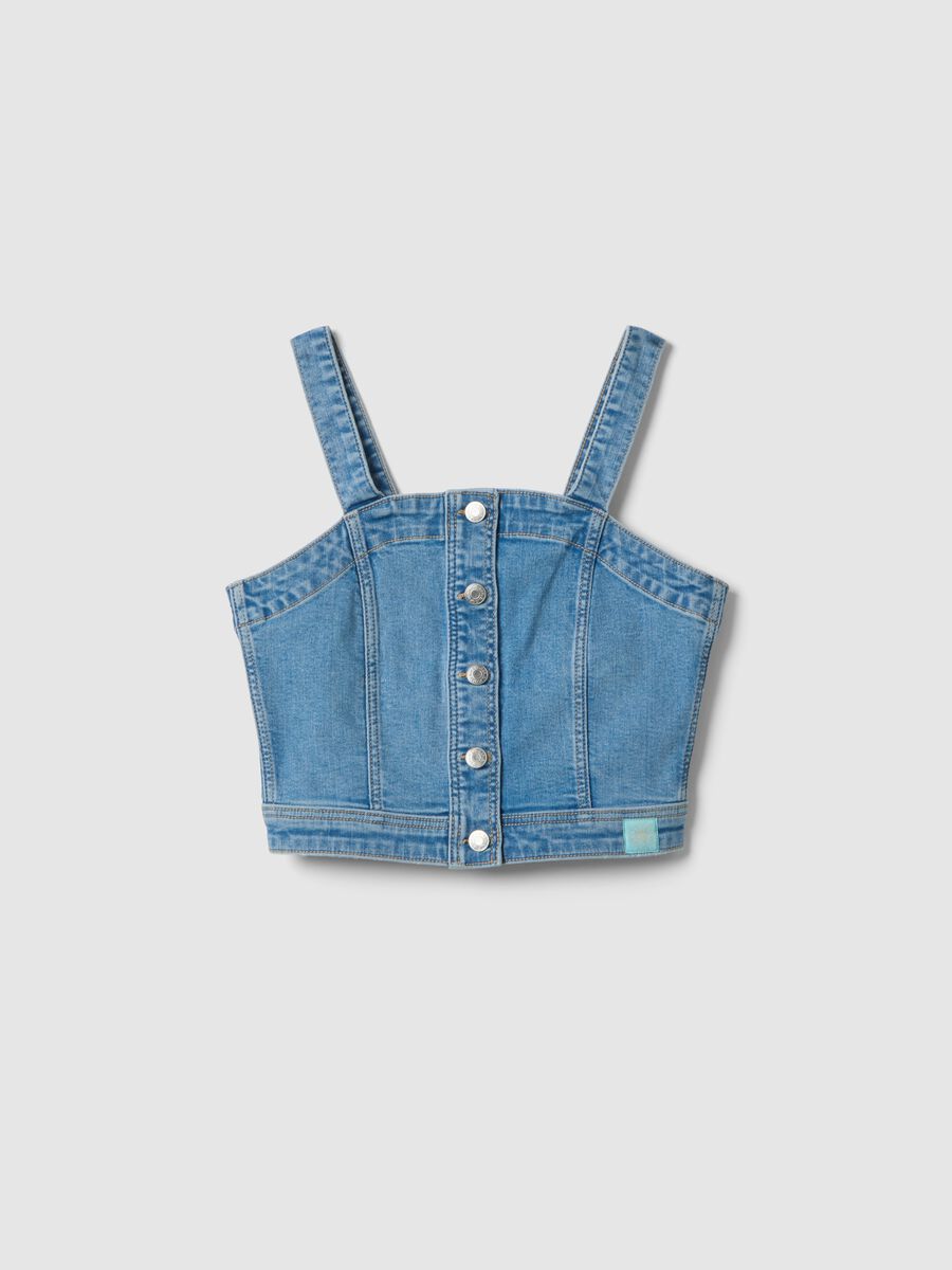 Blue Stretch Denim Cotton Crop Top for Girls Slim Fit_3