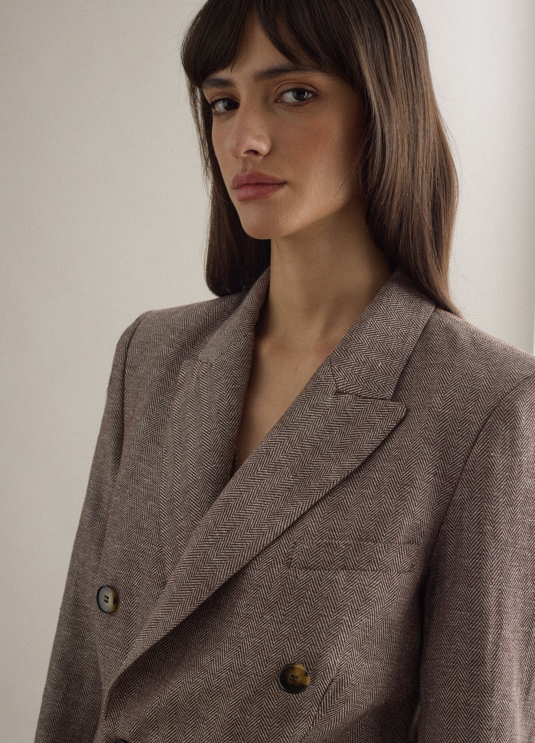 Multicolour viscose and linen mix regular fit blazer