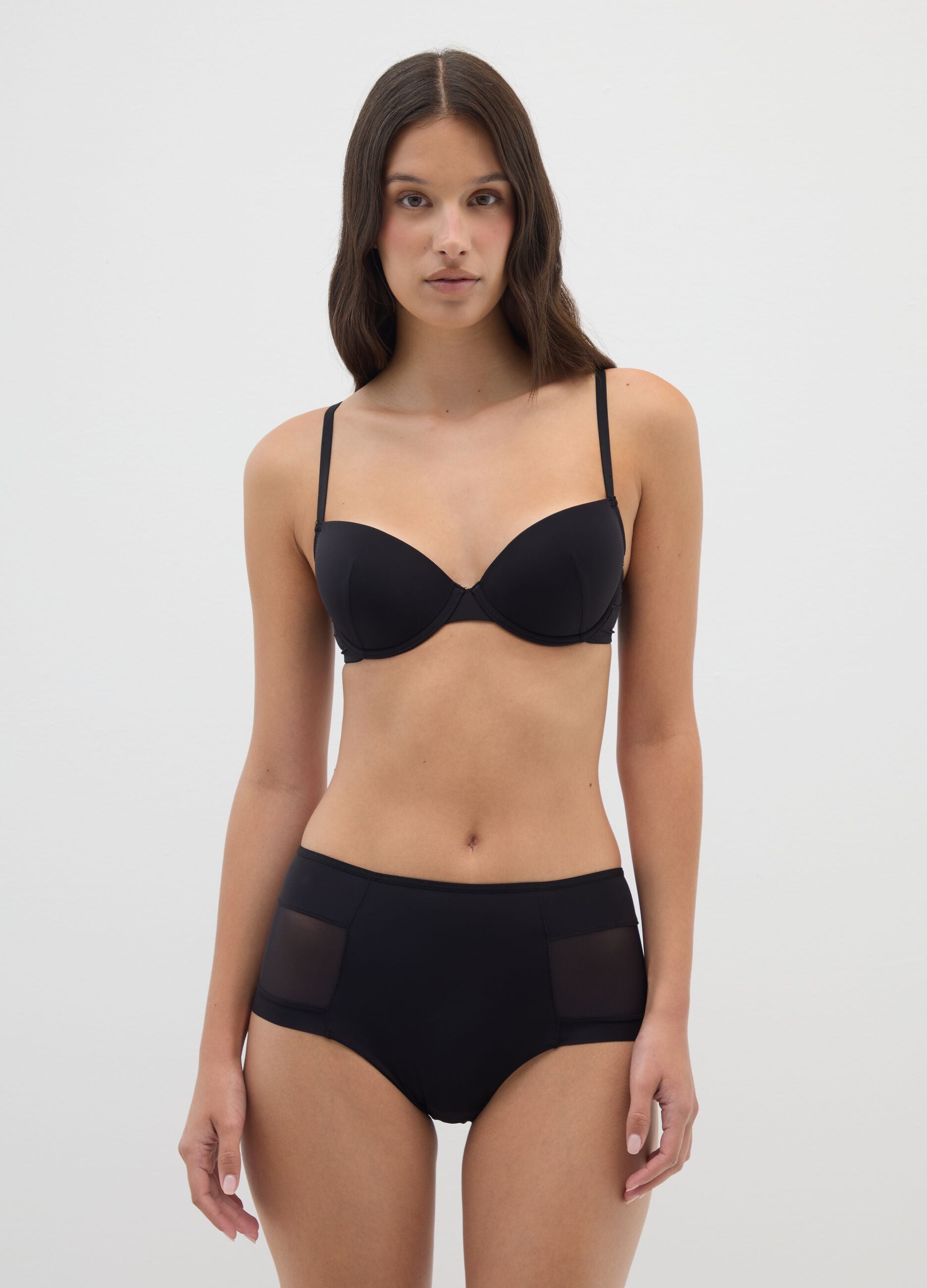 High-waisted black fabric briefs