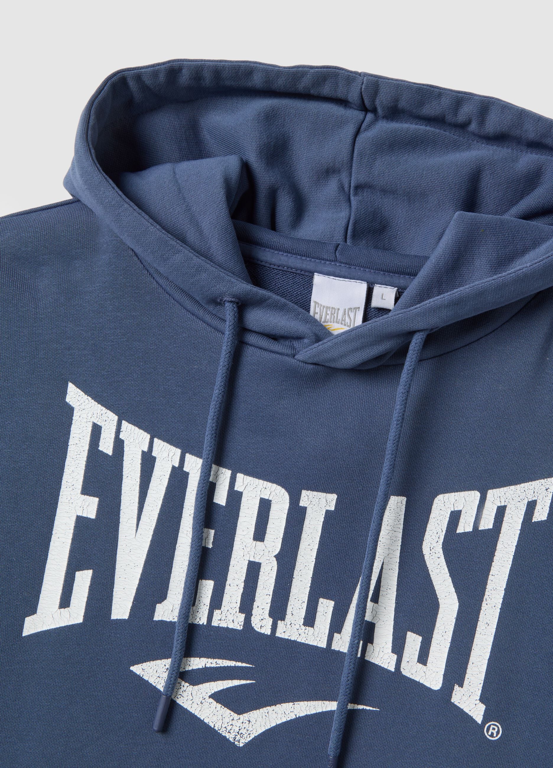 Blue cotton blend hoodie in regular fit with Everlast logo