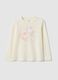 Beige pure cotton T-shirt with butterflies for girls_0