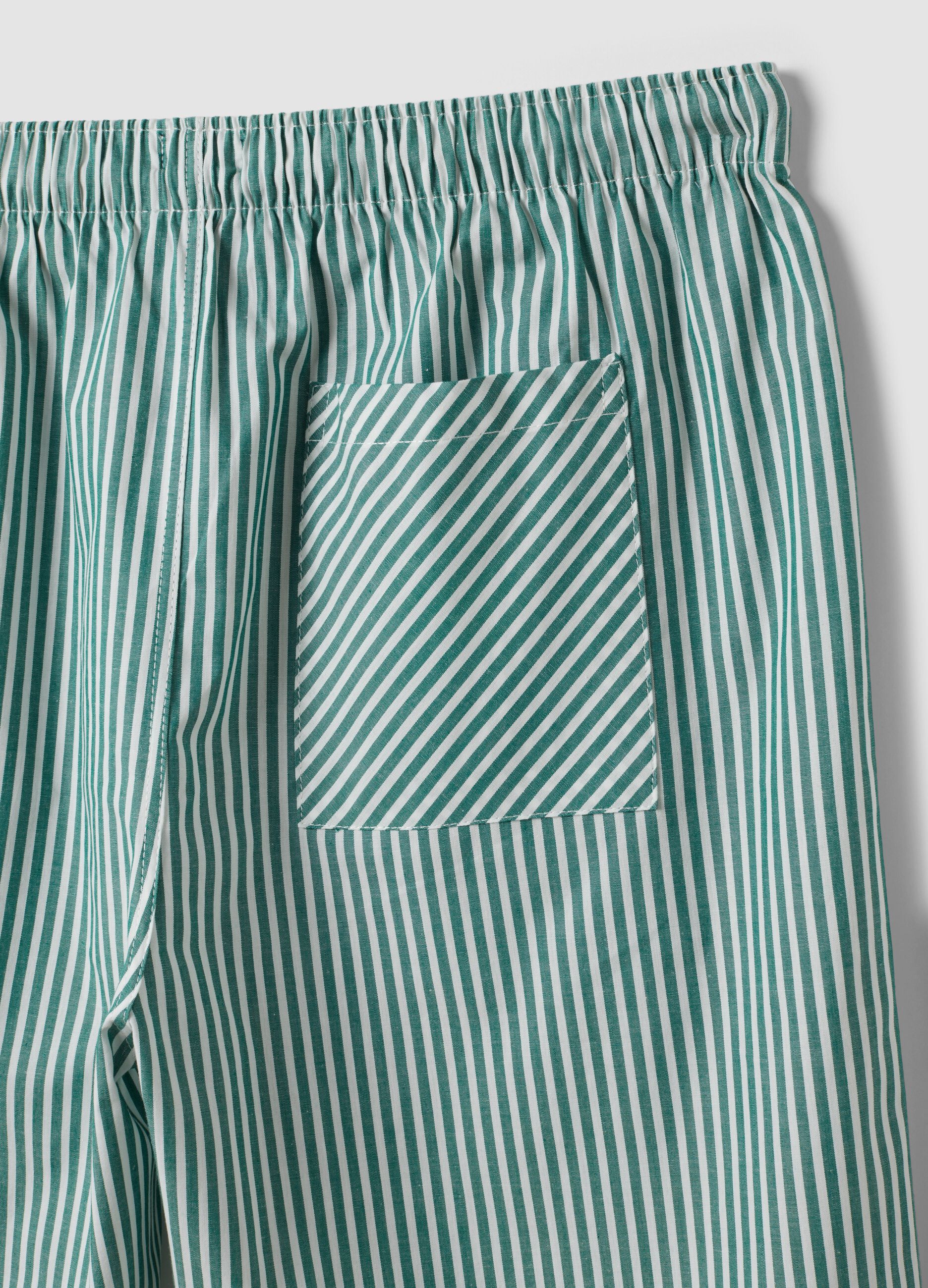 Green striped organic cotton pyjama shorts
