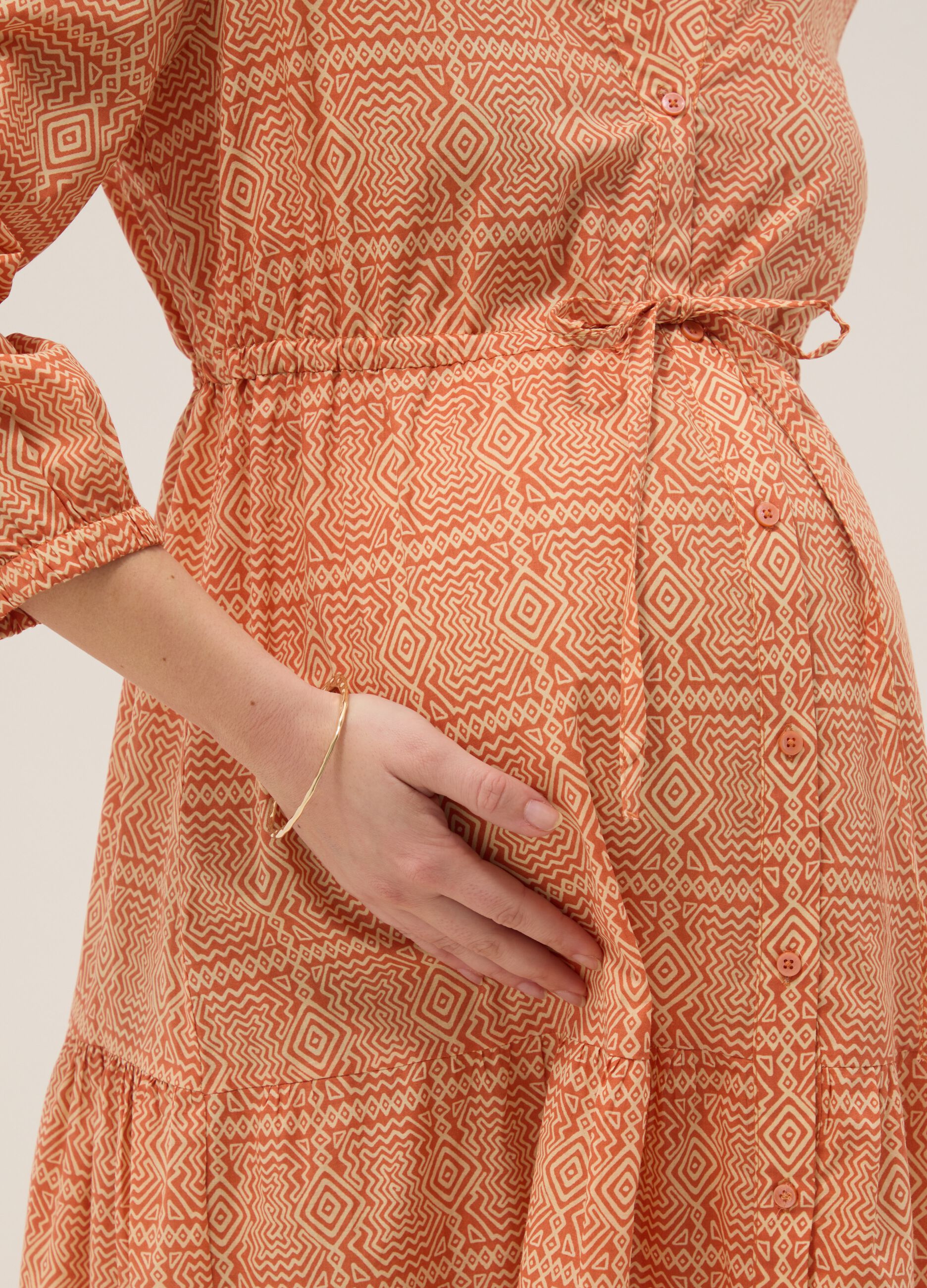 Orange maternity dress in pure cotton with geometric print