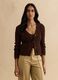 Cardigan marrone deep V in crochet di puro cotone regular fit_1