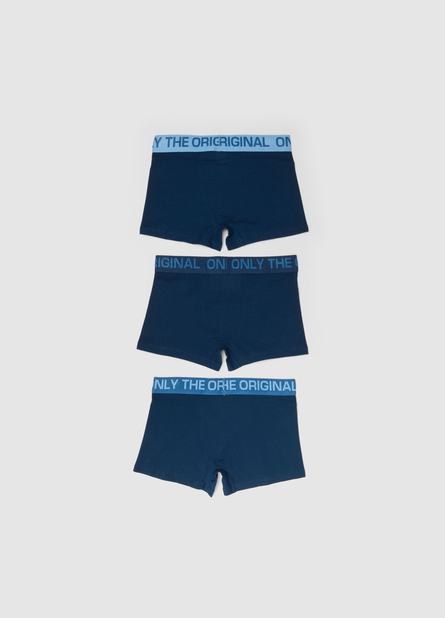 Boys' Regular Fit Pack of Three Stretch Cotton Blue Boxers