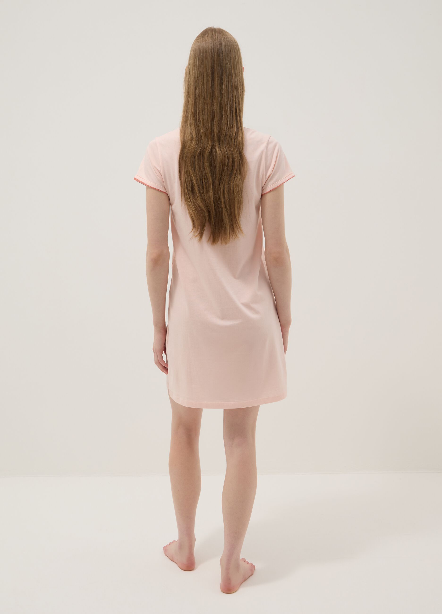 Pink pure cotton nightdress regular fit with Henley neckline