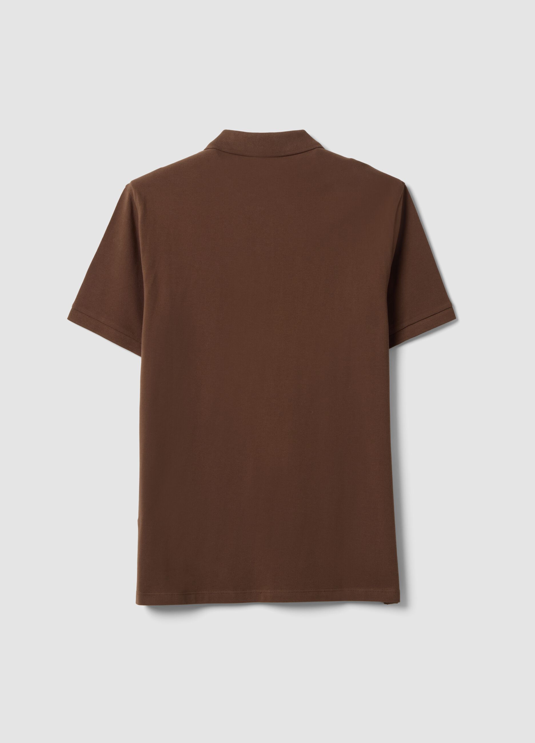 Brown pure cotton piqu&eacute; polo shirt with classic collar, regular fit