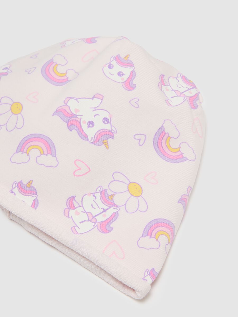 Multicoloured stretch cotton baby girl's cap with prints_1
