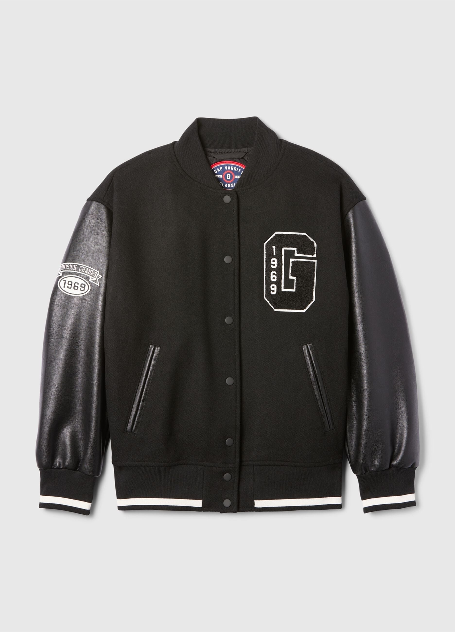 Varsity bomber jacket with glossy-effect sleeves
