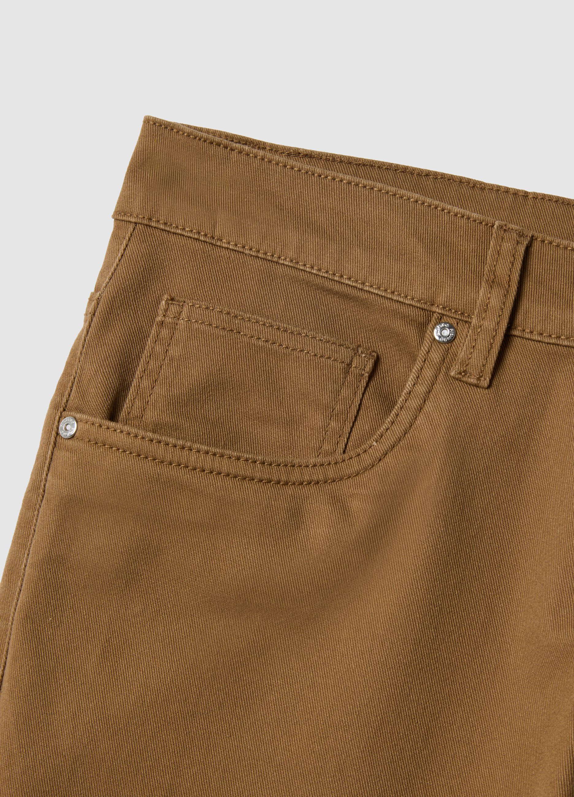 Regular Fit Brown Stretch Twill Trousers