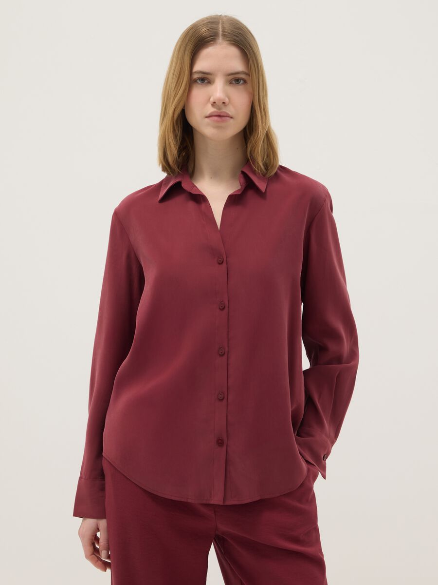 Red long-sleeve viscose blend shirt regular fit_0