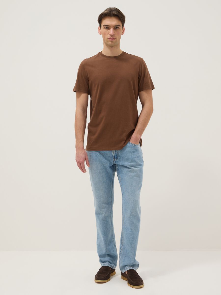 Brown crew neck pure cotton regular fit t-shirt_1