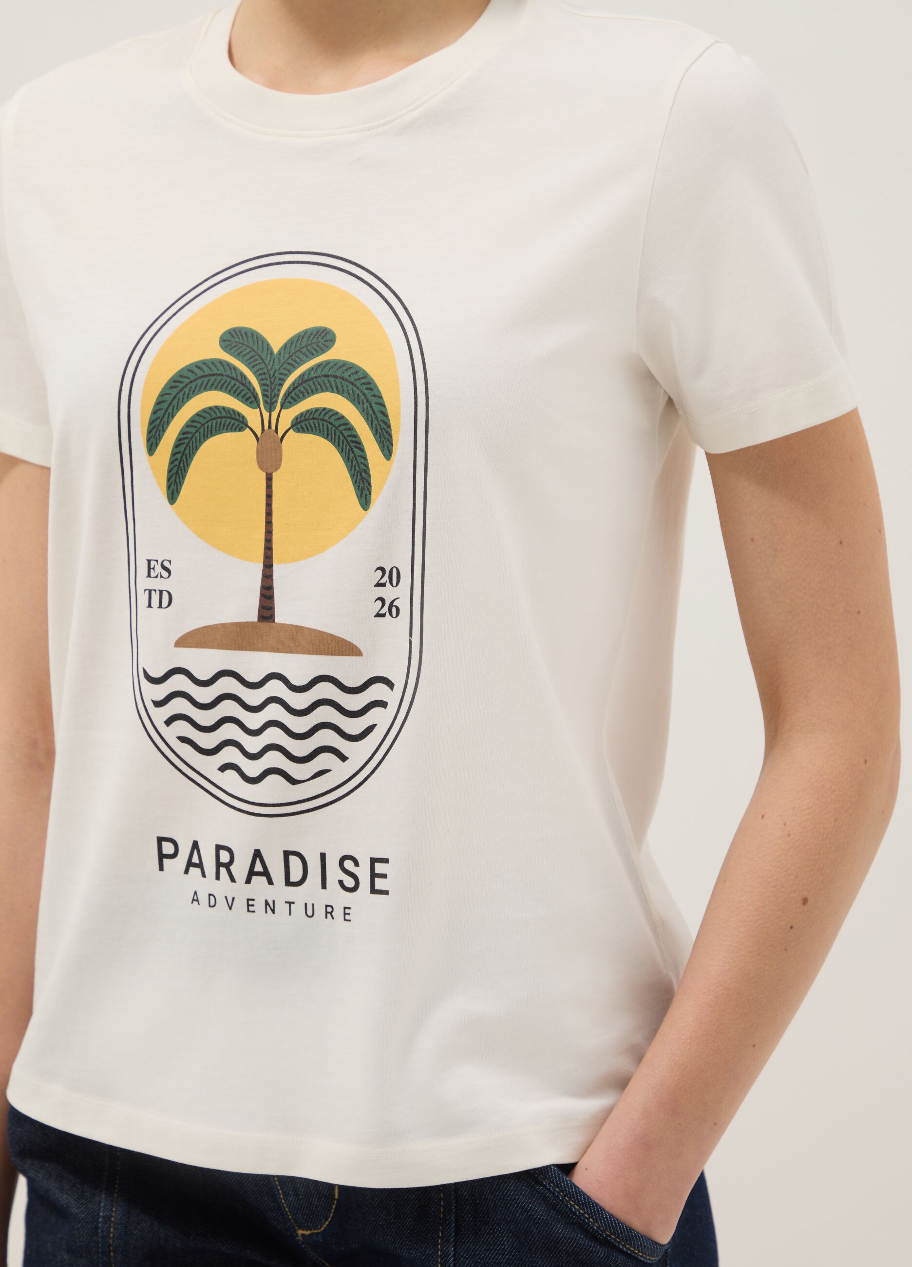 White pure cotton t-shirt regular fit with print