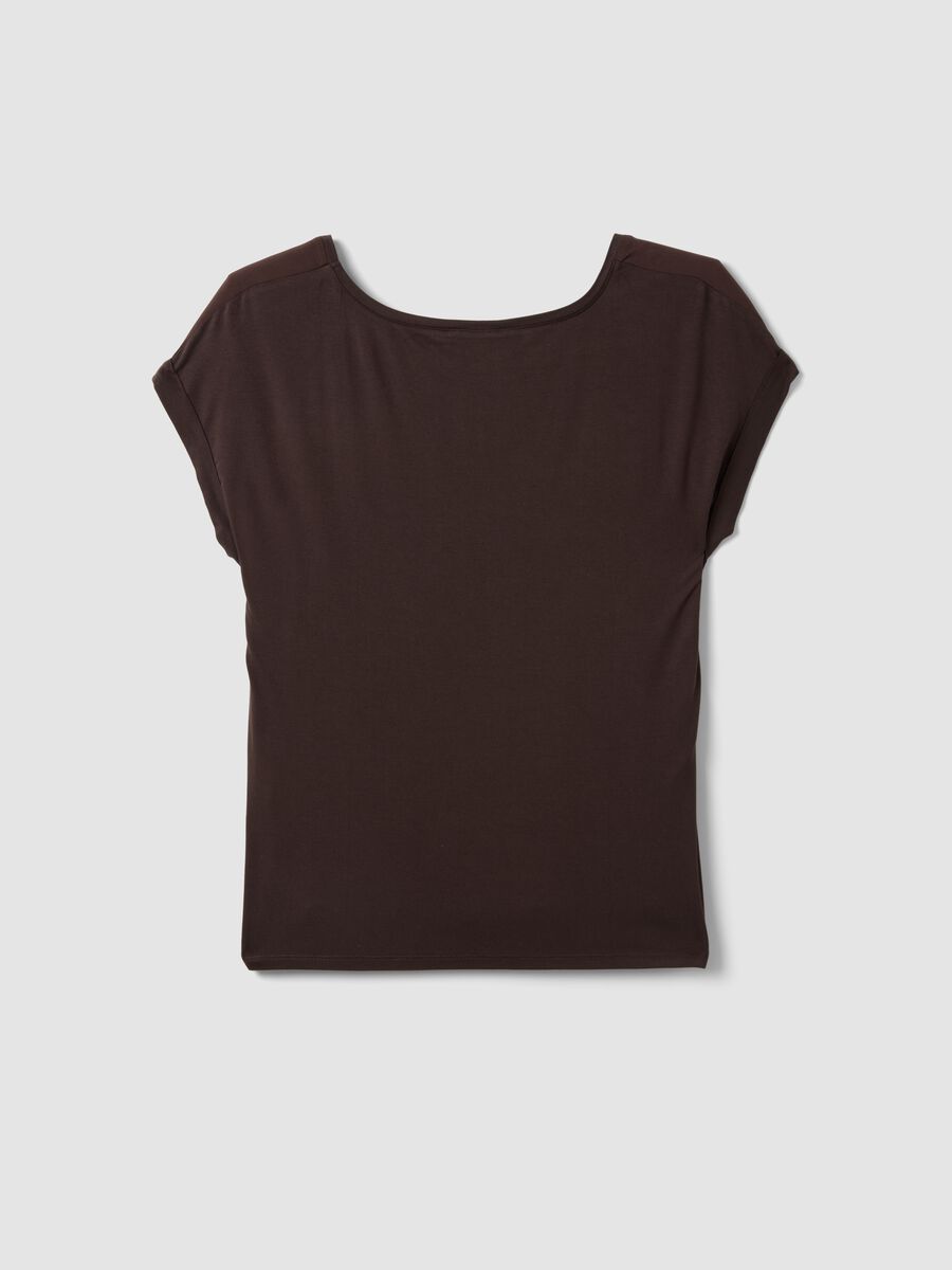 Brown pure viscose V-neck T-shirt, regular fit_1