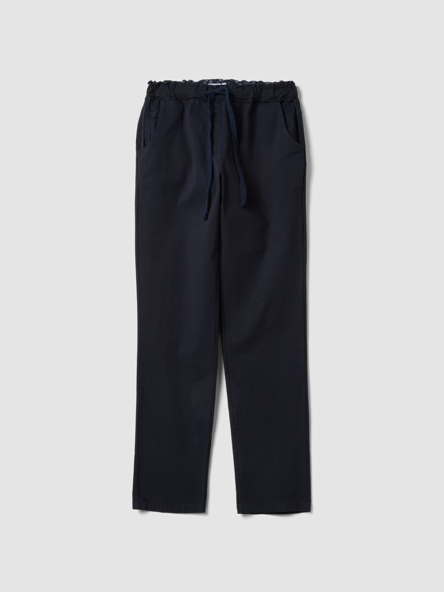 Blue stretch cotton trousers with drawstring_4