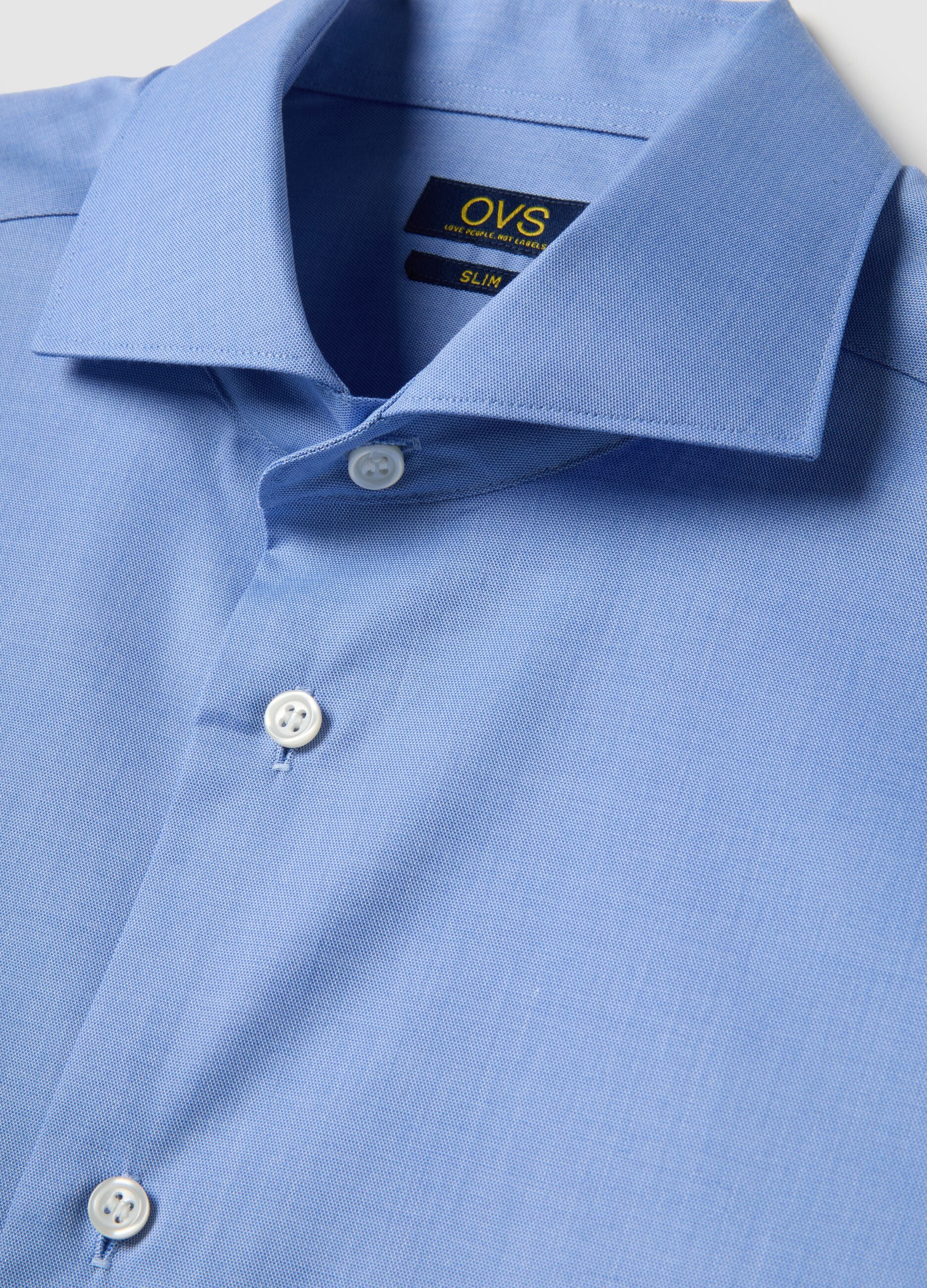 Slim fit light blue pure cotton shirt