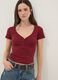 Red pure cotton V-neck regular fit T-shirt_0