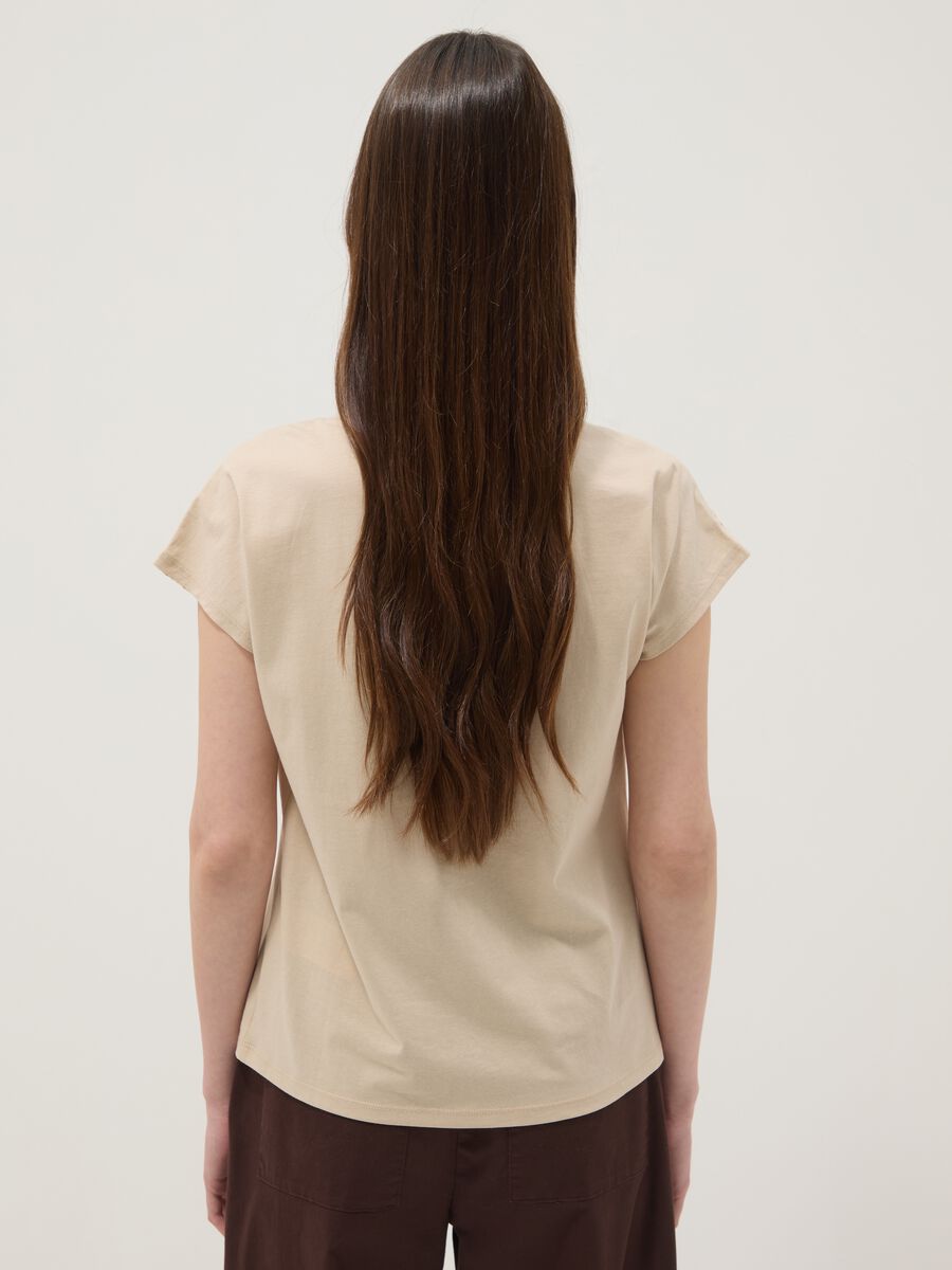 Beige pure cotton T-shirt with broderie anglaise_3