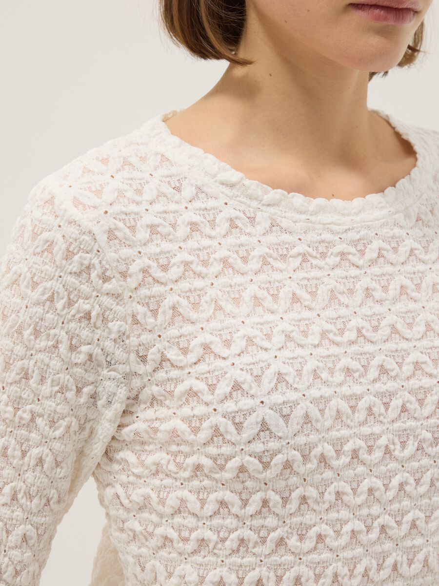 Maglia in misto cotone e viscosa bianca regular fit con texture a maglia_3