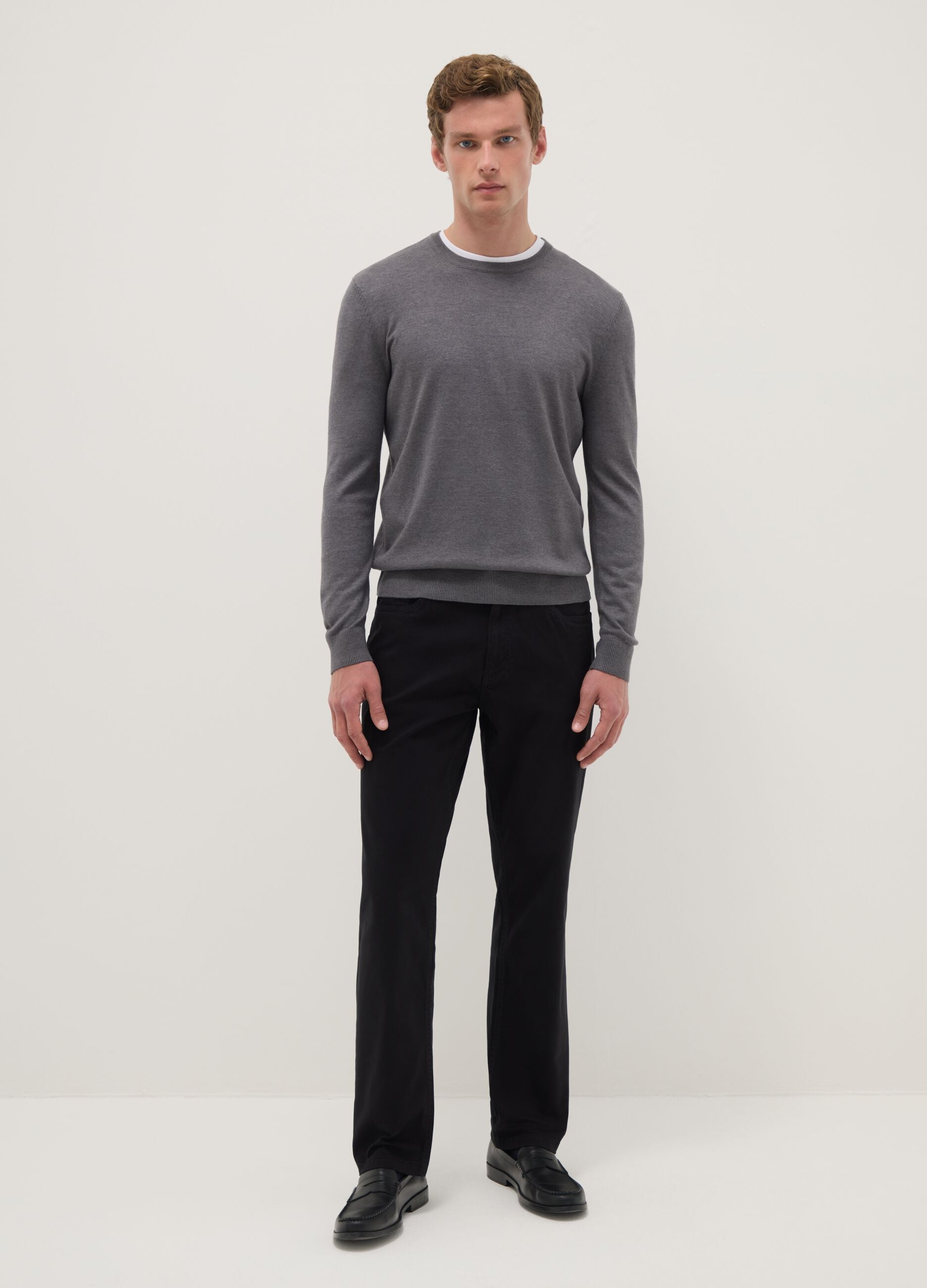 Grey crew neck cotton blend jumper regular fit
