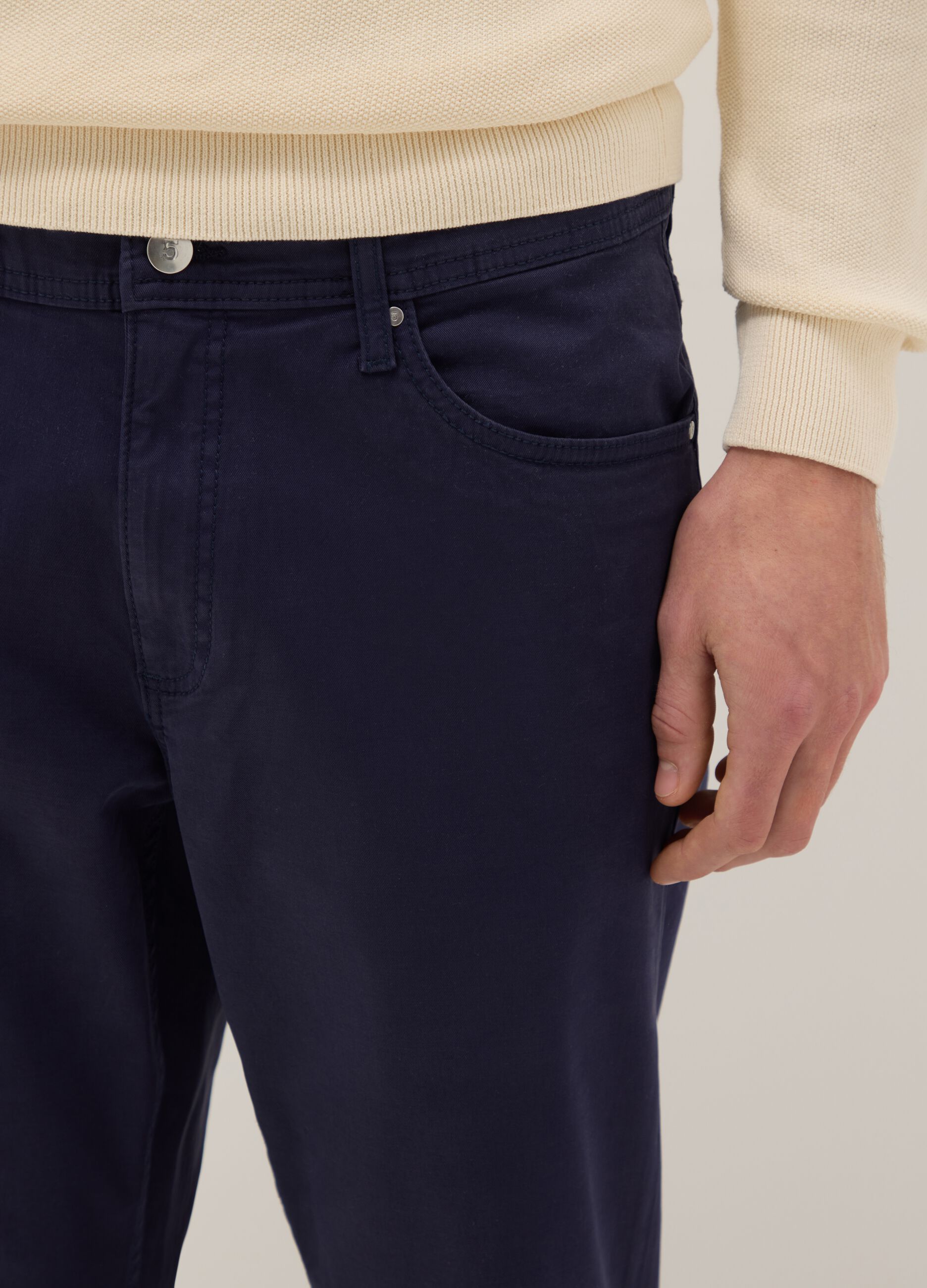 Slim Fit Elasticated Cotton Blue Trousers