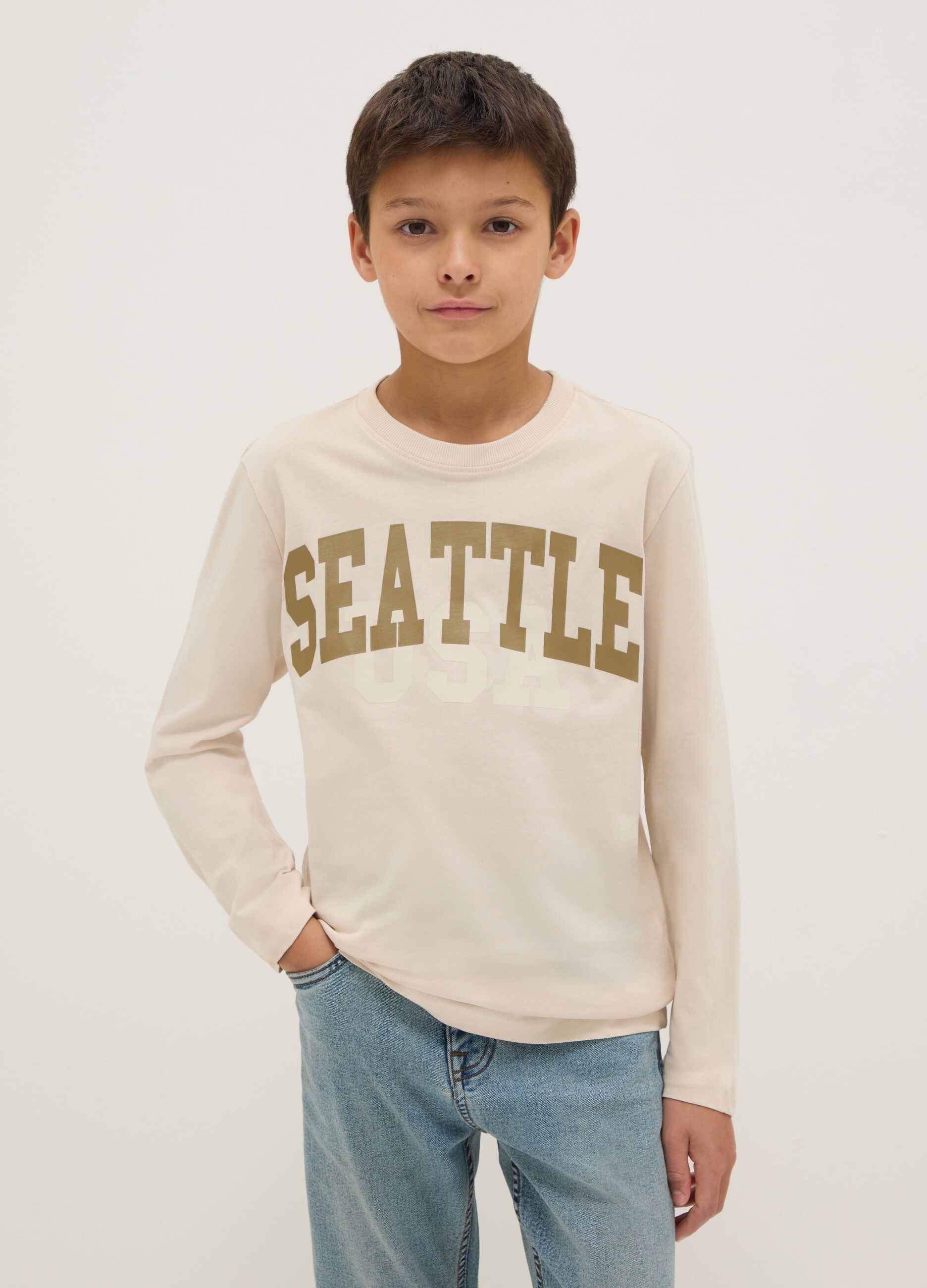 Boys' Beige Pure Cotton Regular Fit Jumper