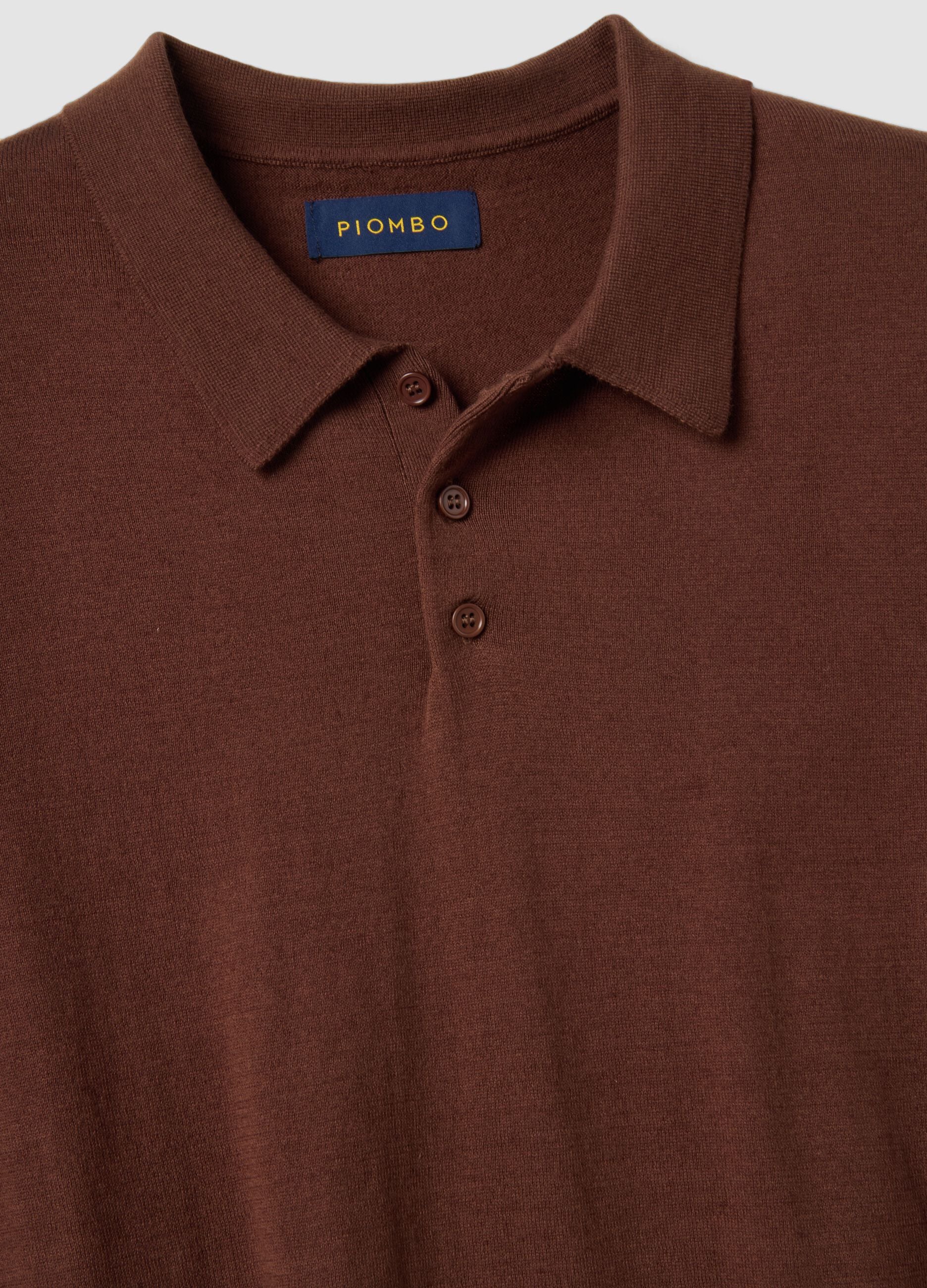Brown regular fit polo in cotton, linen, and silk blend