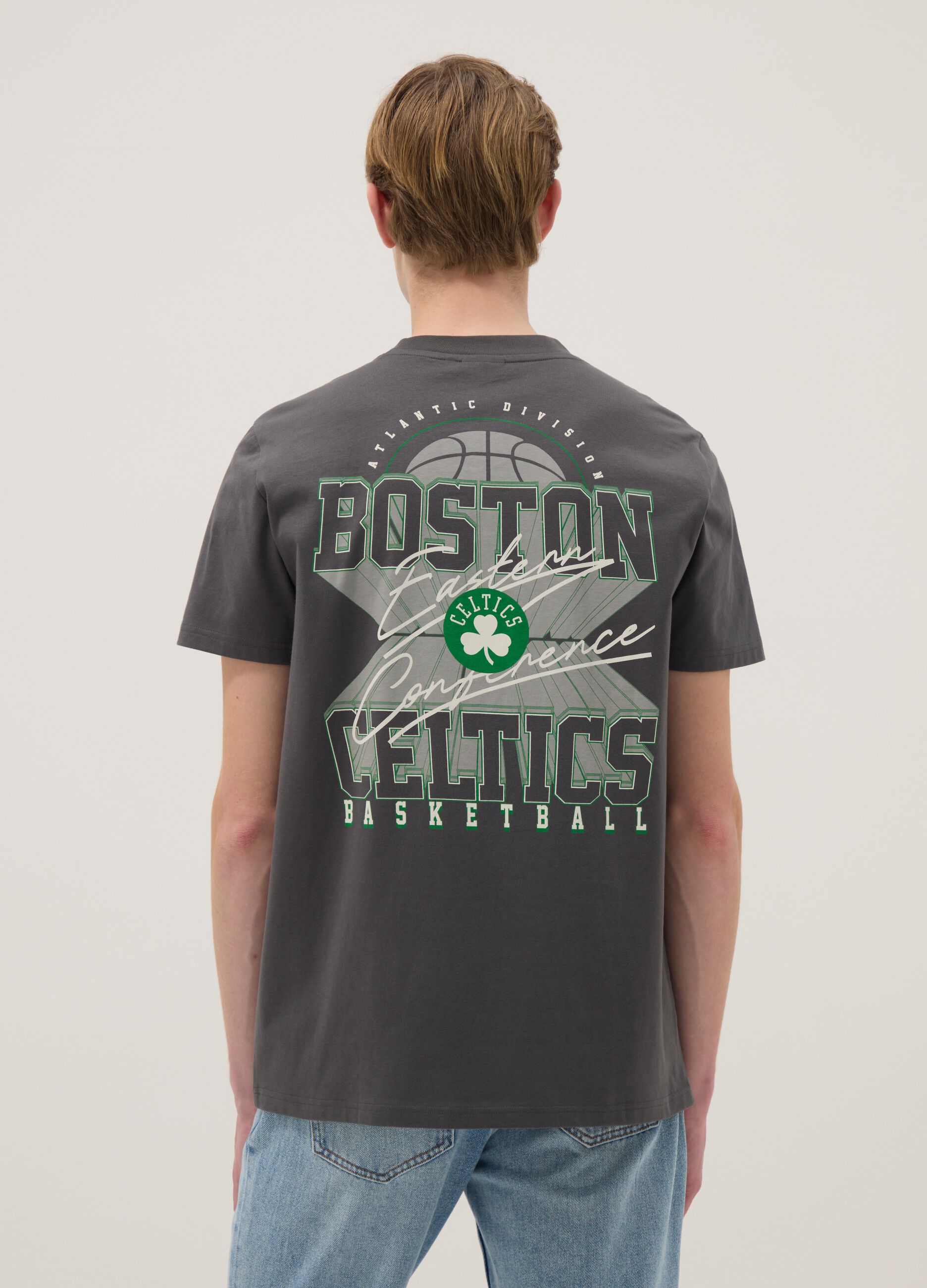 Grey pure cotton T-shirt regular fit with Boston Celtics print