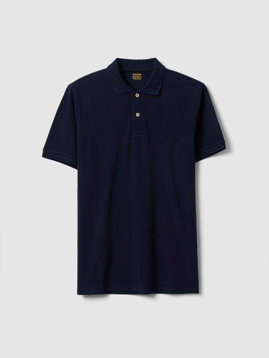 Blue pure cotton piqu&eacute; polo shirt with classic collar, regular fit_0