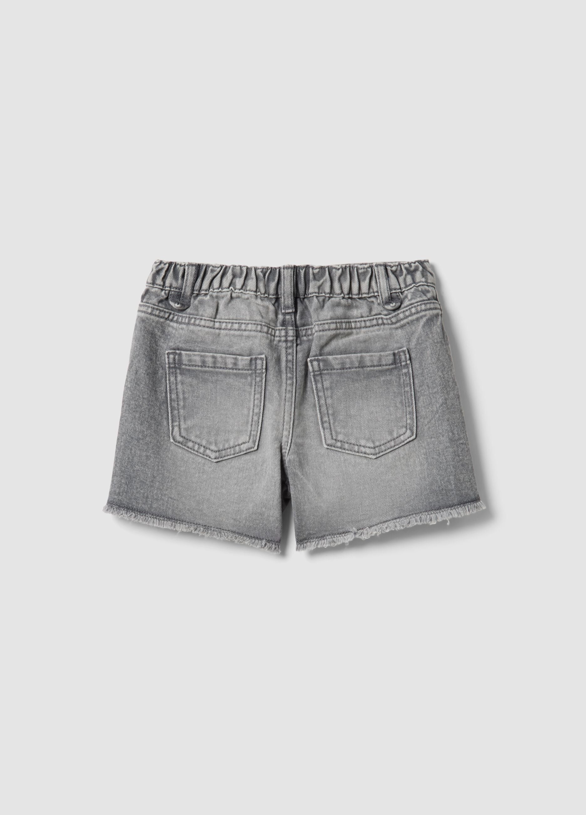 Girls' grey cotton denim shorts, regular fit
