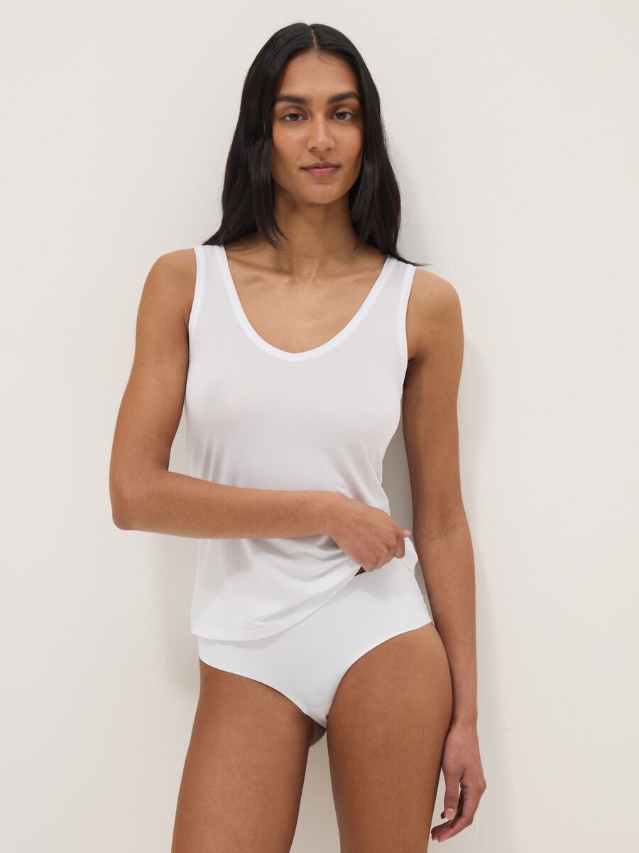 White Deep V Regular Fit Tank Top_0