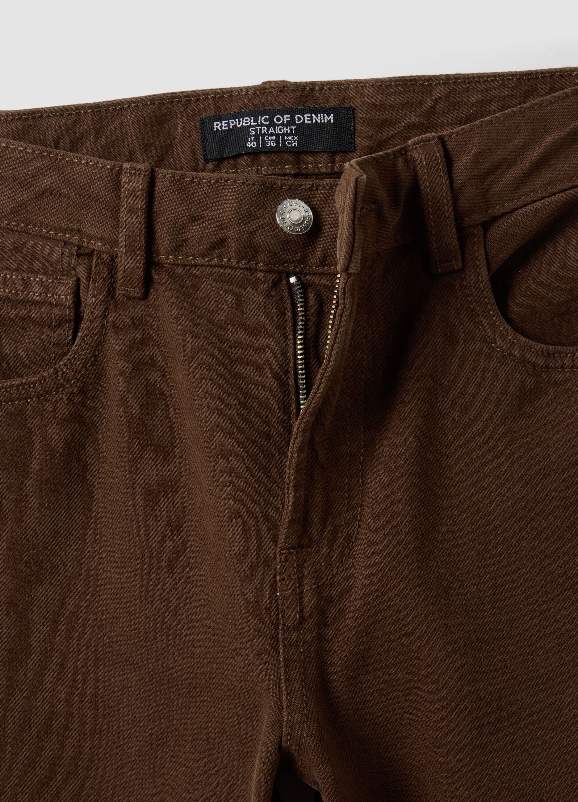 Brown straight-fit pure cotton jeans