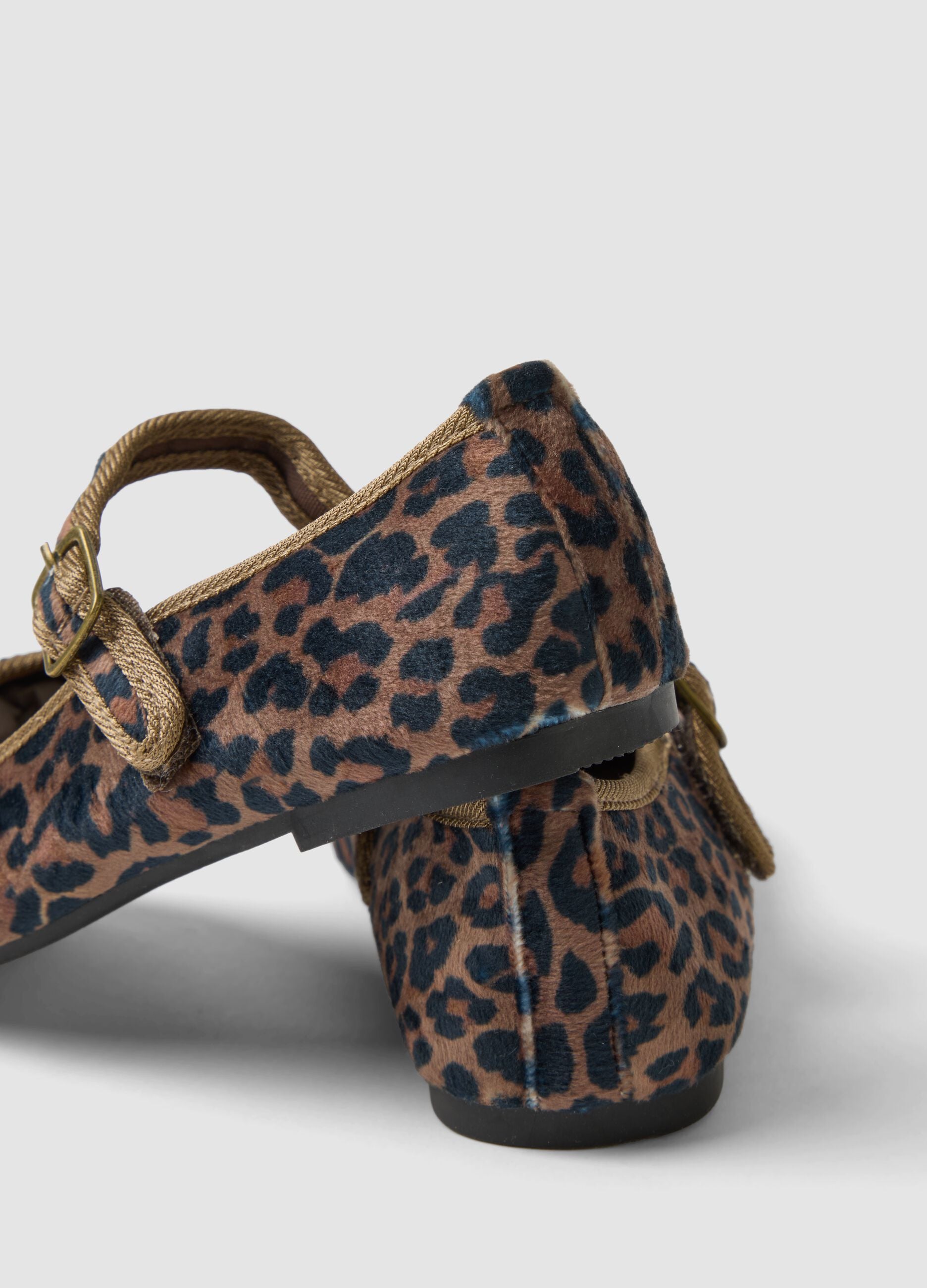 Brown animal print ballet flats with strap for girls