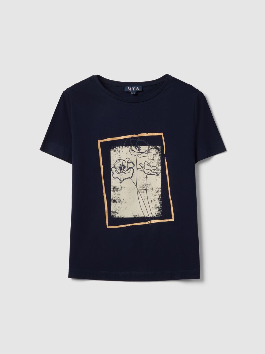 Blue short-sleeve pure cotton printed T-shirt, regular fit_4