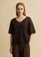 Brown oversized fit V-neck lyocell and linen blend sweater_2