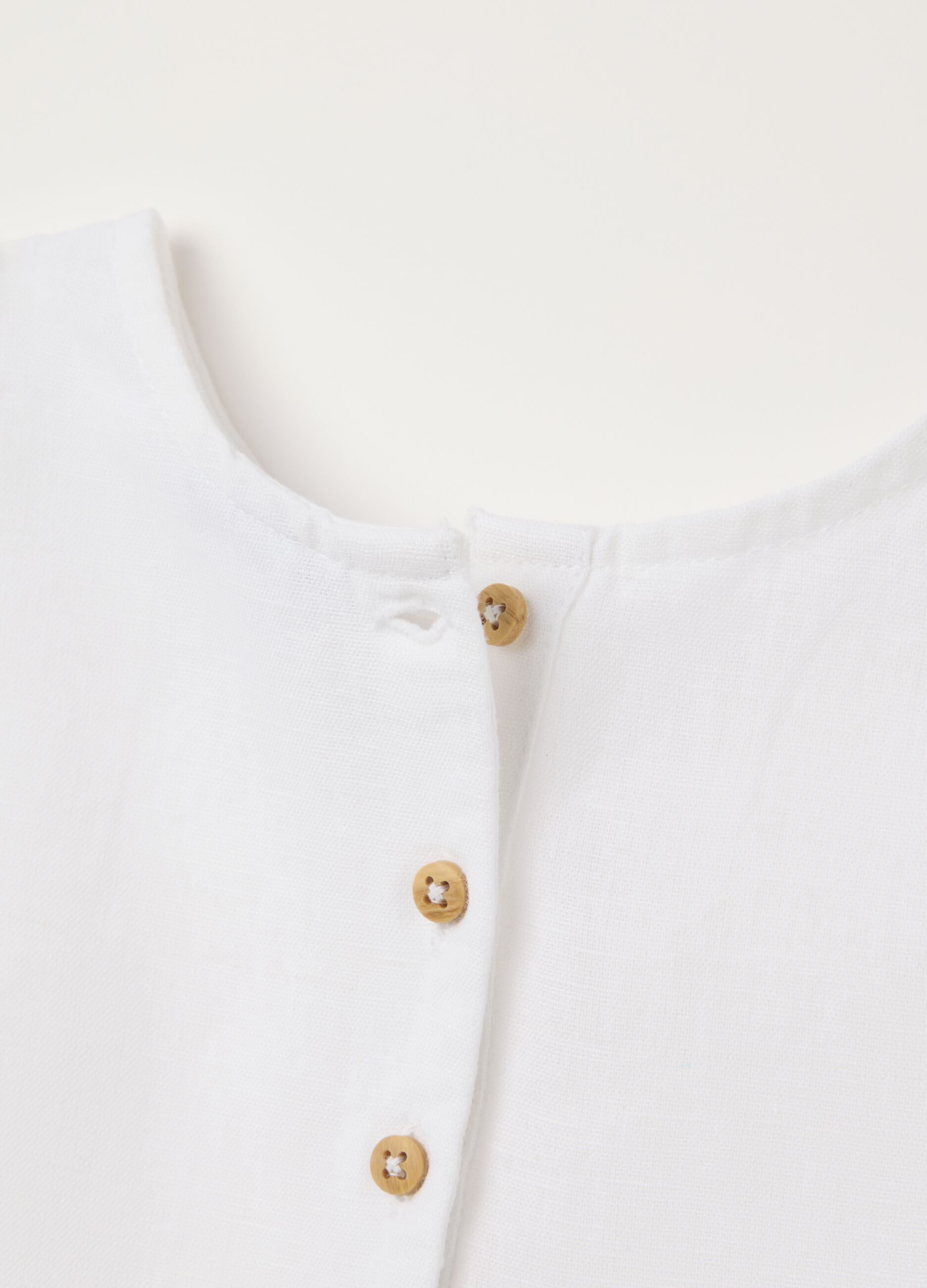 Baby girls&rsquo; white cotton and linen regular-fit top with frills