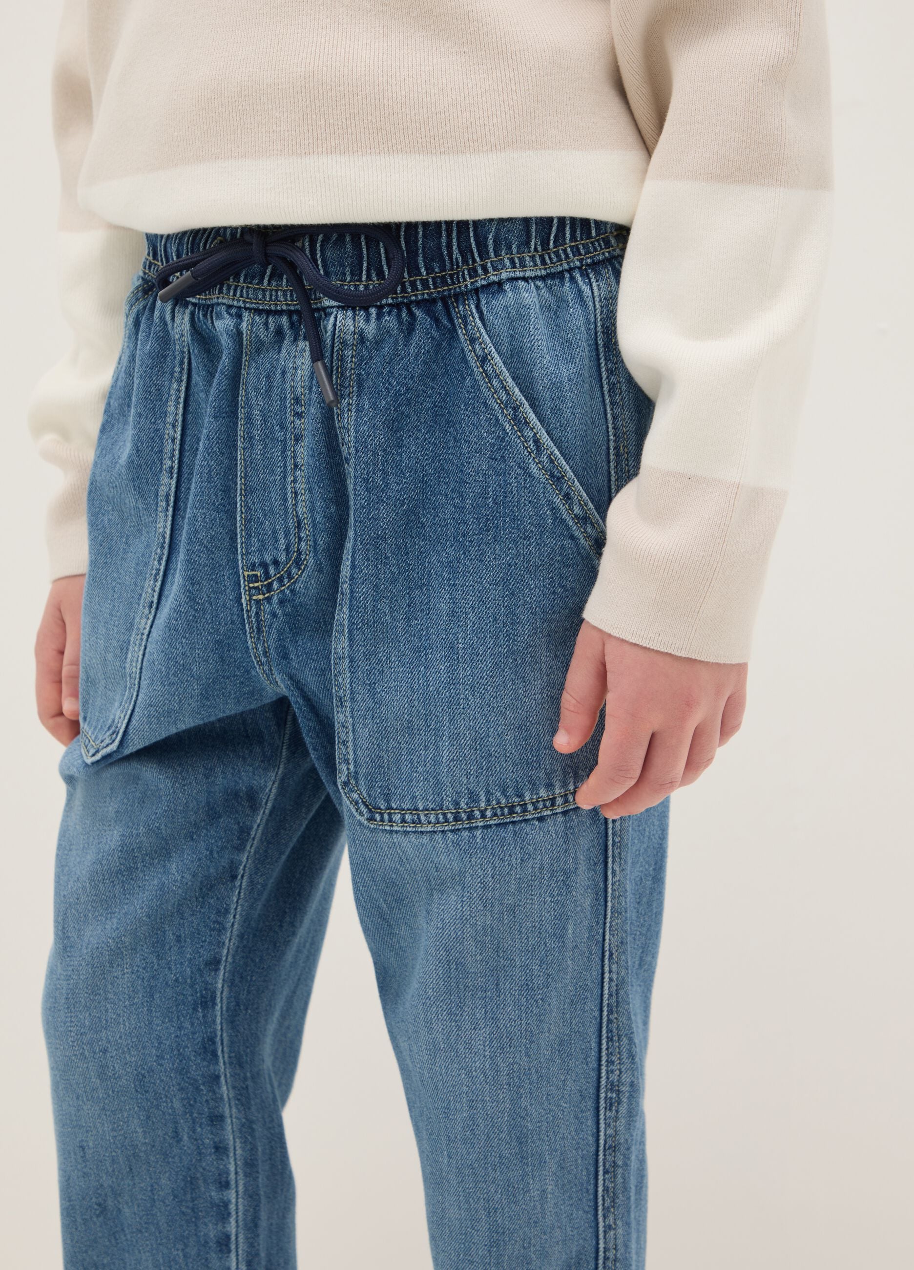 Blue cotton blend jogger jeans for boys regular fit