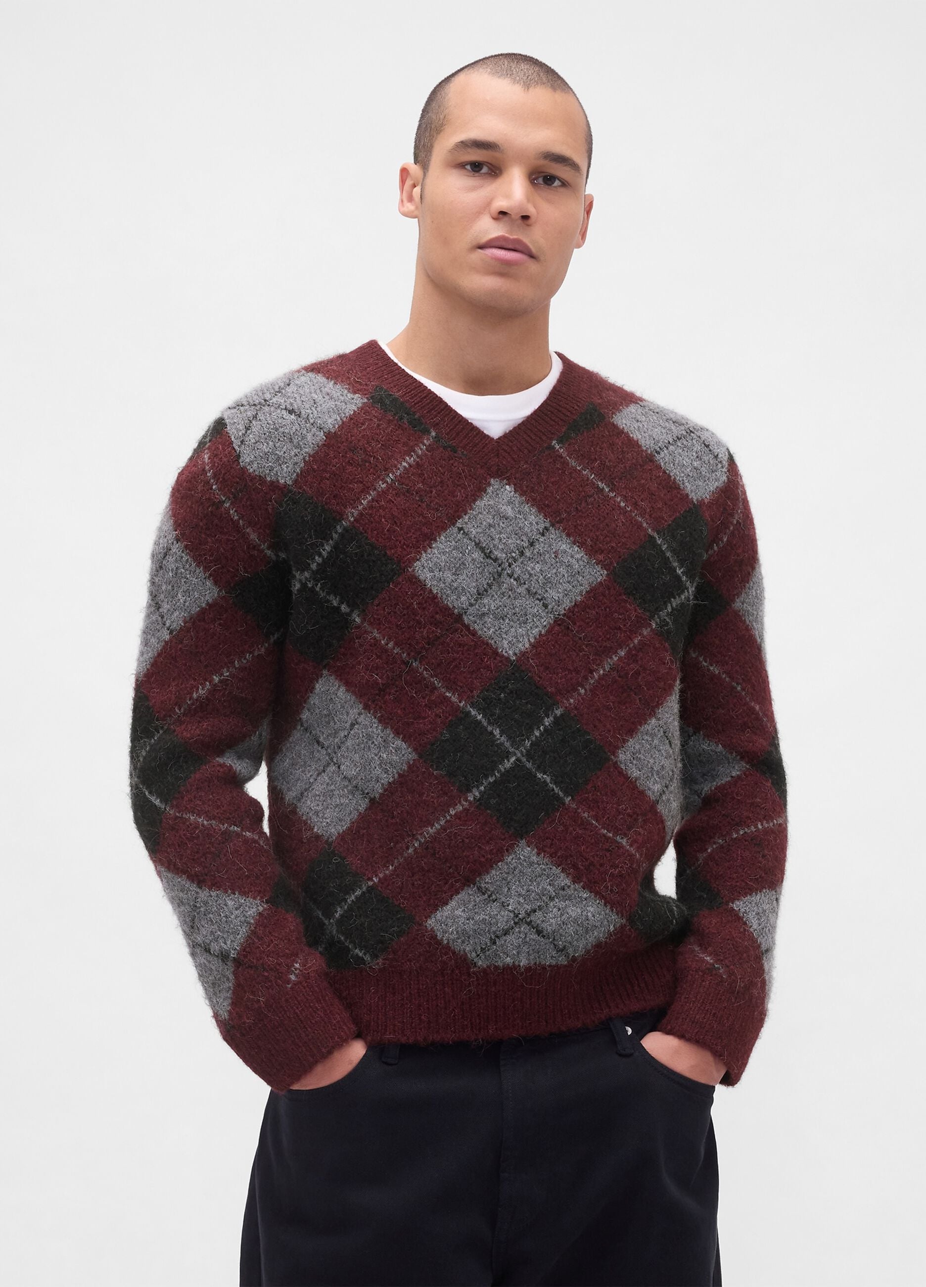 Multicolour pullover in stretch fabric with tartan pattern